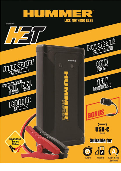 Hummer H3T - 1500A Jump Starter USB-C Power Bank 29600mWh