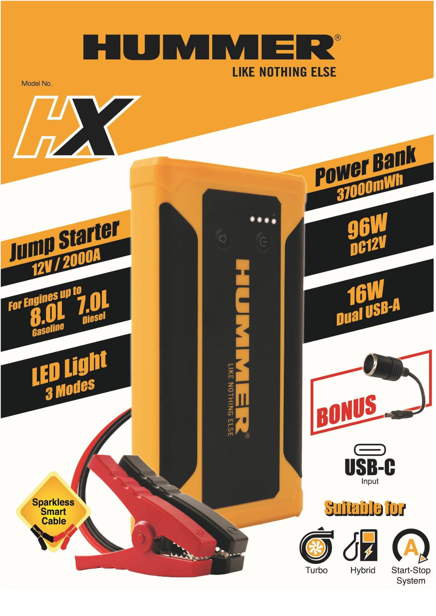 Hummer HX - 2000A Jump Starter USB-C Power Bank 37000mWh